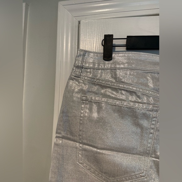 NWT Old Navy Size 8 Silver Shine Metallic Zip Stretch Denim A Line Mini Skirt - Picture 6 of 12